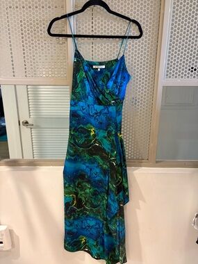 Karen Millen Blue & Green Marble One-Shoulder Slip Dress